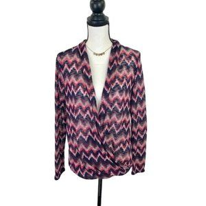 Maurices Womens Navy Pink Chevron Wrap Front Lightweight Knit Hi Low Top Size S